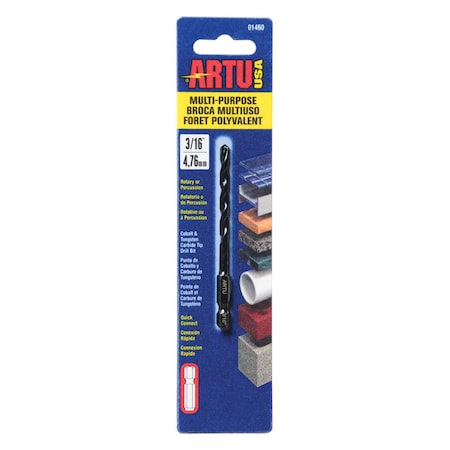 Artu ARTU 3/16 in. X 3-1/2 in. L Carbide Tipped Drill Bit Quick-Change Hex Shank 1 pc 01460